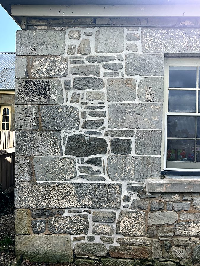 Freshly repointed corner of a heritage sandstone building